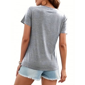 Women's Owl Print V-Neck T-Shirt - Polyester/Spandex