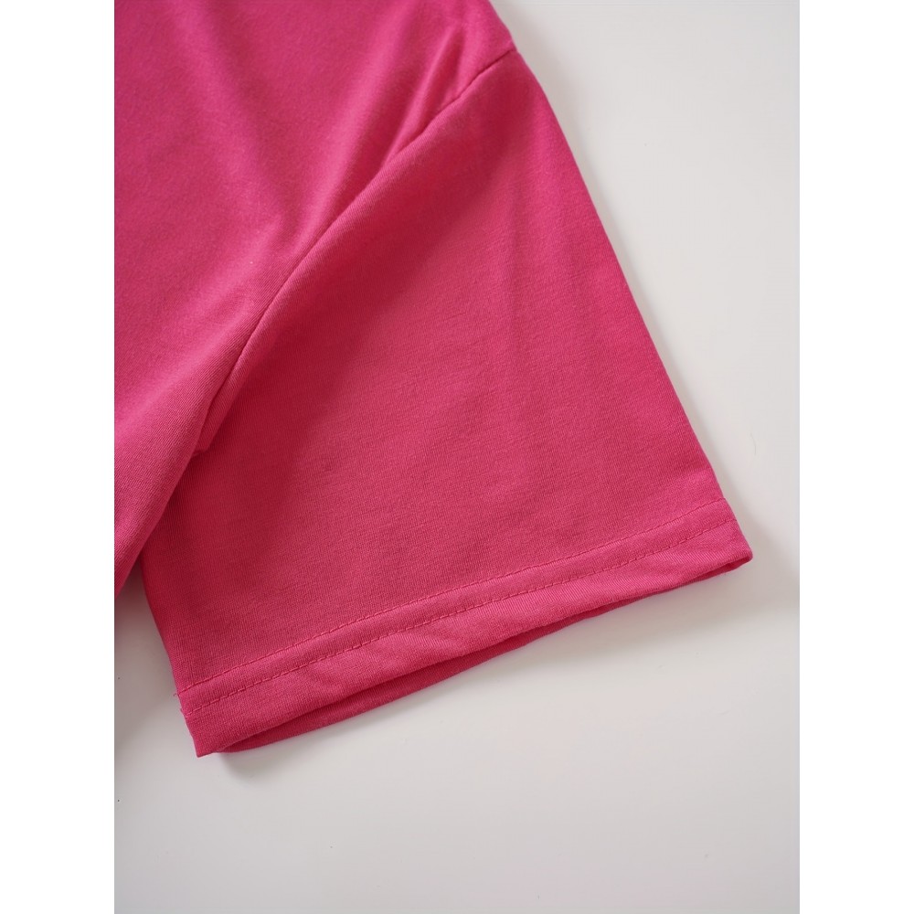 女士字母印花圆领T恤 - 涤纶/氨纶