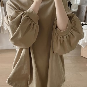 女士纯涤纶灯笼袖纯色T恤