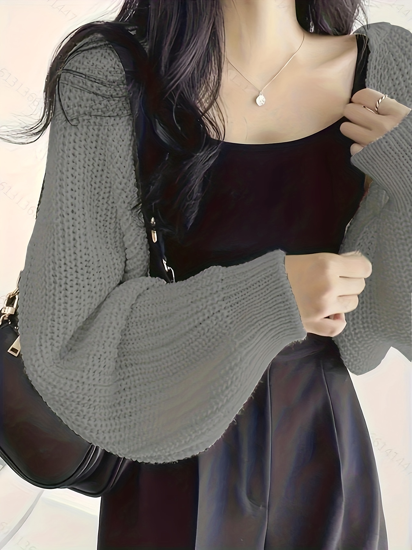 短款纯色针织毛衣，前开襟长袖女士服装细节图 4