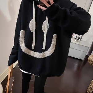女士笑脸提花连帽卫衣毛衫