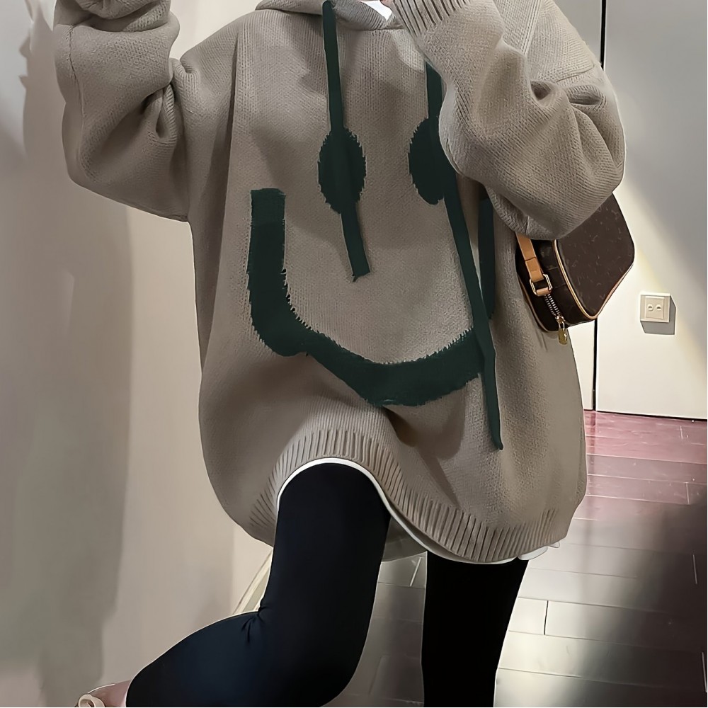 女士笑脸提花连帽卫衣毛衫