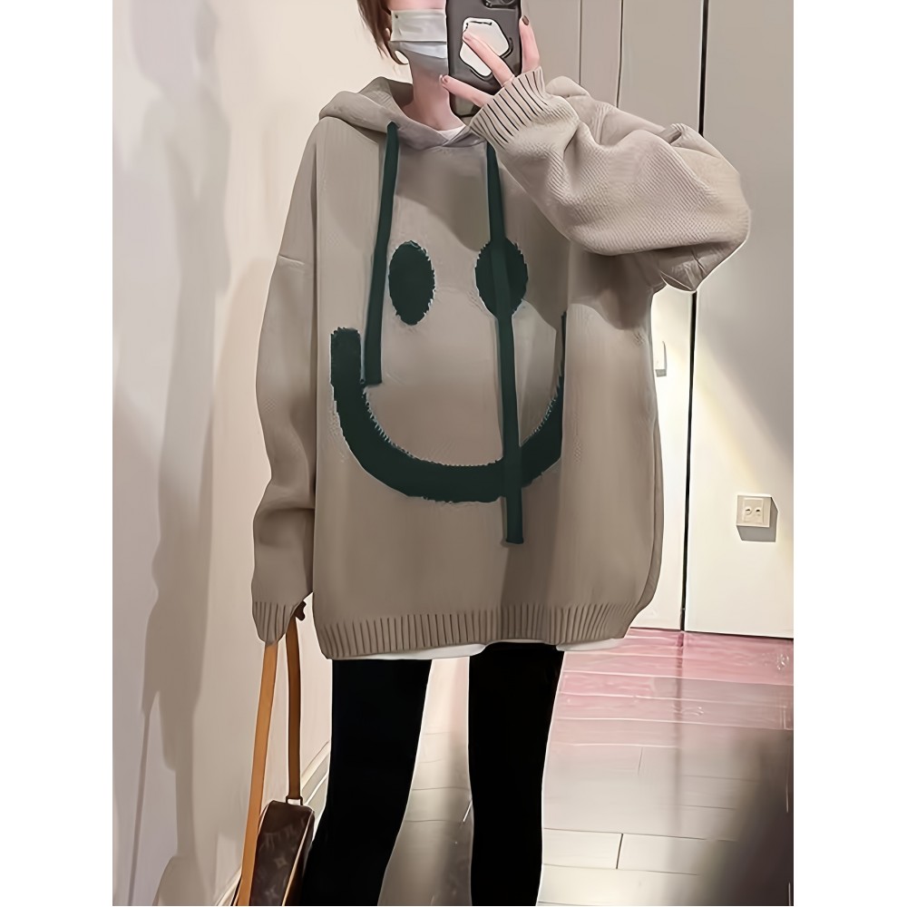 女士笑脸提花连帽卫衣毛衫