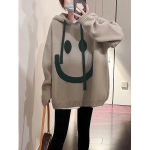 女士笑脸提花连帽卫衣毛衫