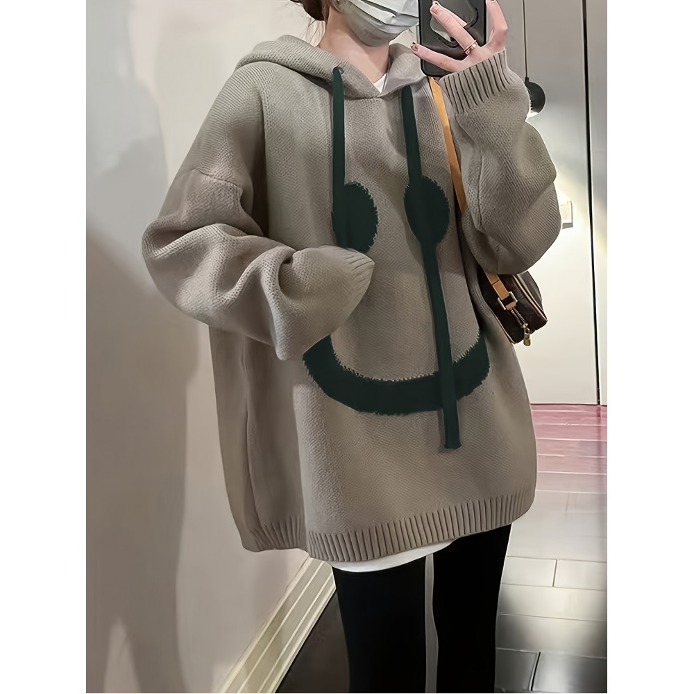 女士笑脸提花连帽卫衣毛衫