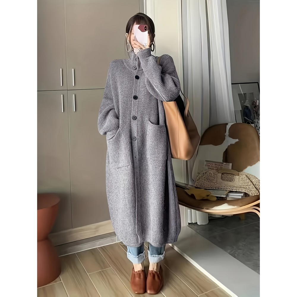 女士宽松高领开衫毛衣