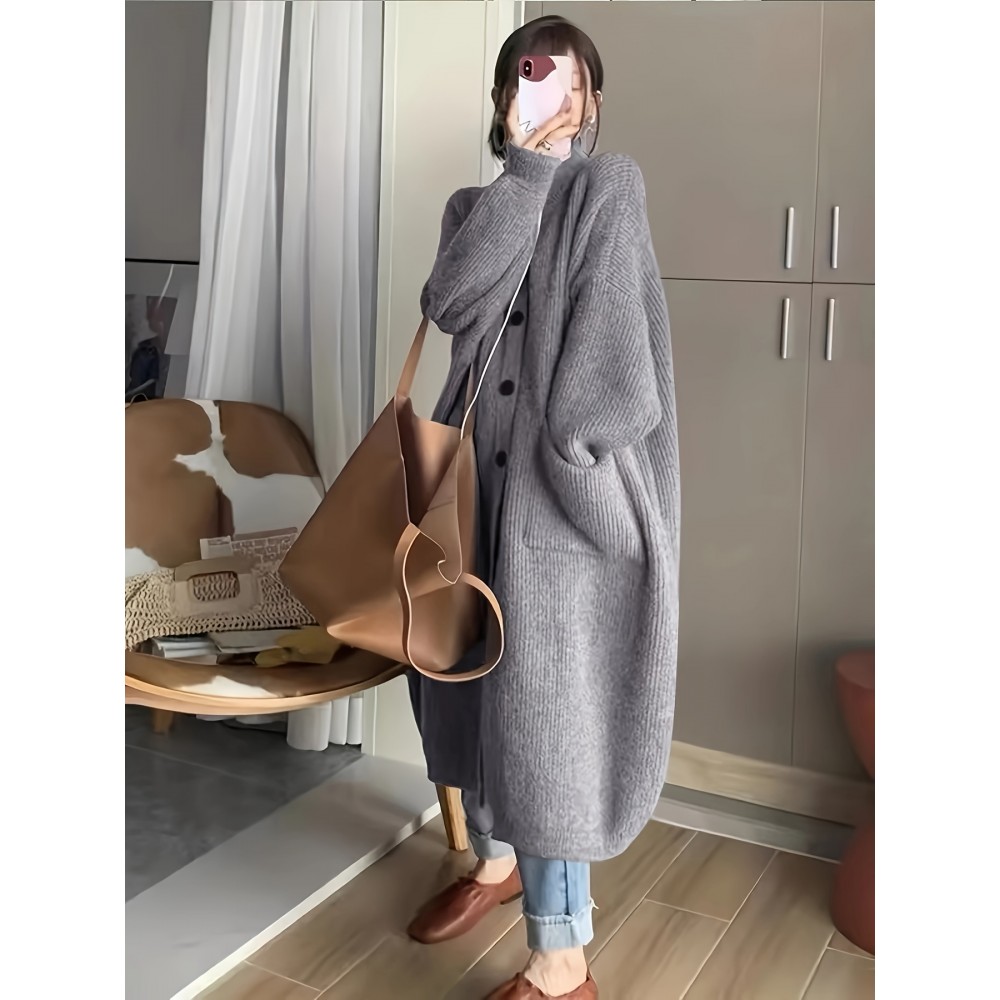 女士宽松高领开衫毛衣