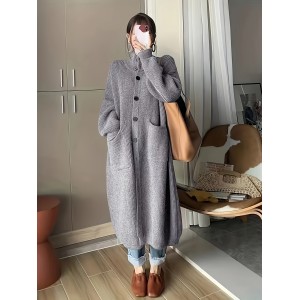 女士宽松高领开衫毛衣