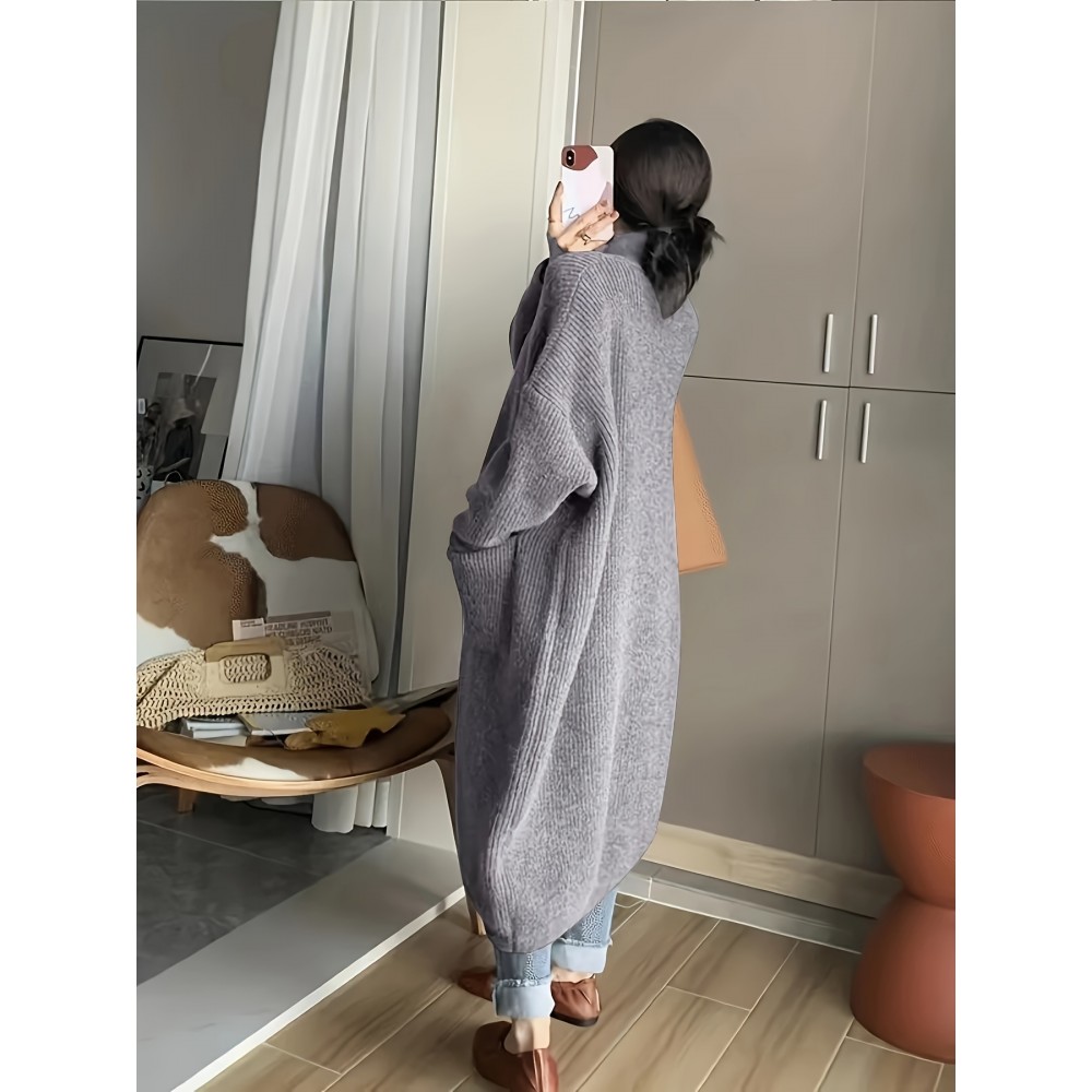 女士宽松高领开衫毛衣