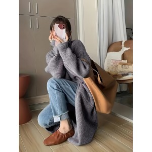 女士宽松高领开衫毛衣
