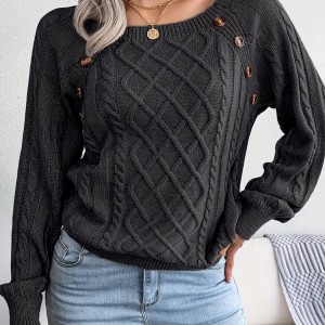 女士腈纶绞花针织毛衣——插肩袖方领纯色秋冬款