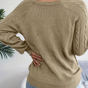 女士腈纶绞花针织毛衣——插肩袖方领纯色秋冬款