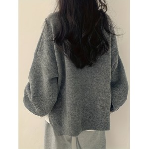 女士纯色落肩式涤纶套头毛衣