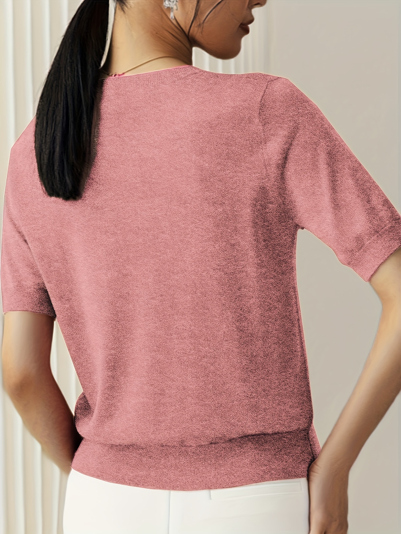 纯色圆领毛衣 休闲短袖春夏季女士服装细节图 6