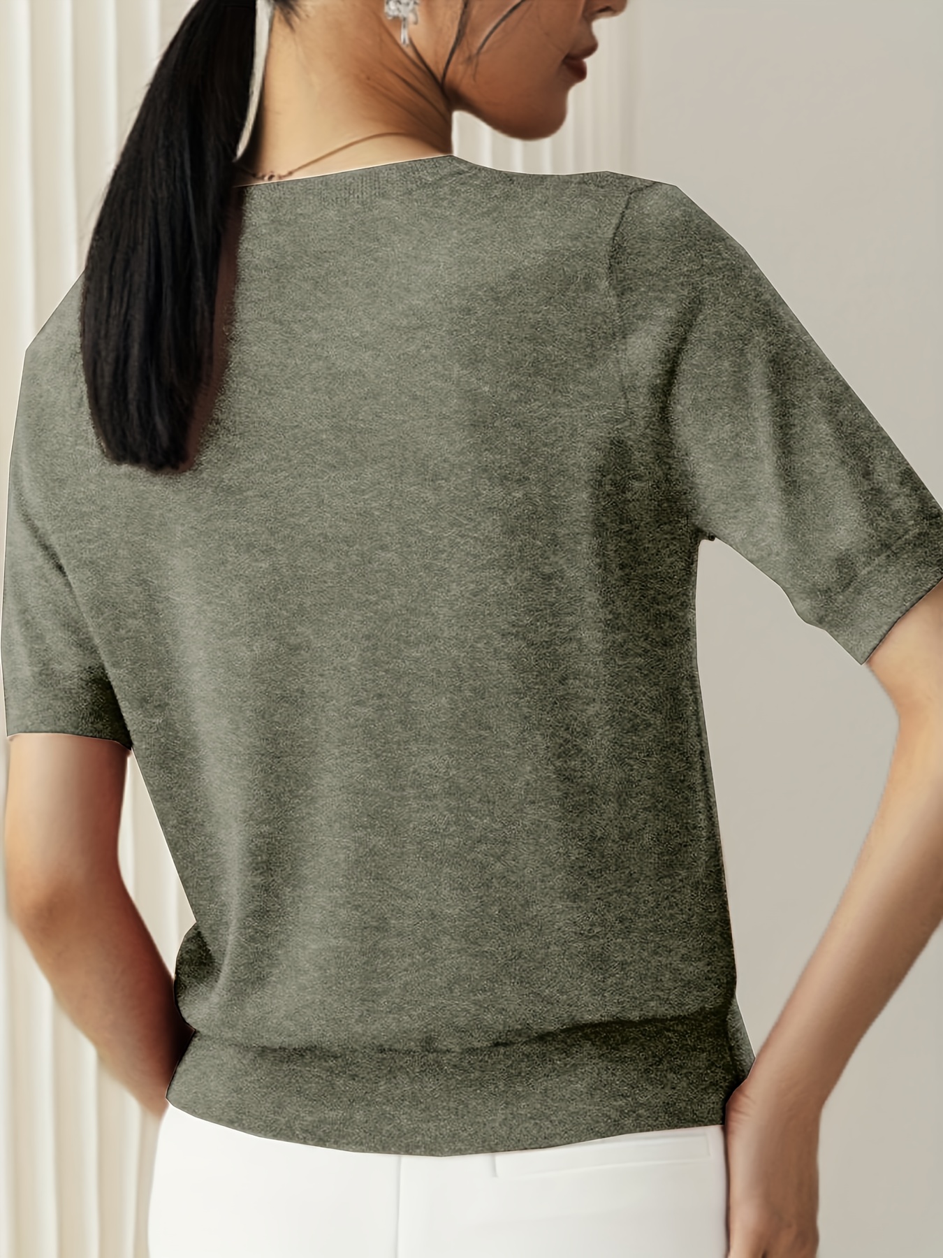纯色圆领毛衣 休闲短袖春夏季女士服装细节图 8
