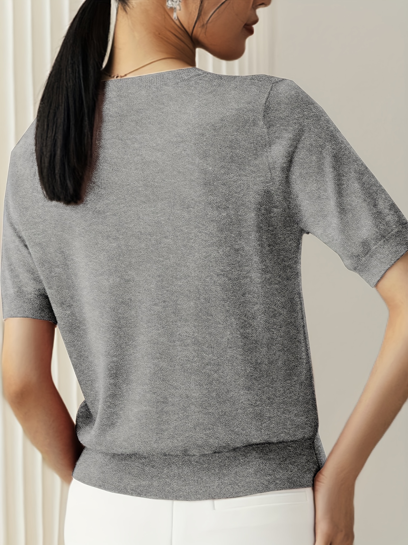 纯色圆领毛衣 休闲短袖春夏季女士服装细节图 14