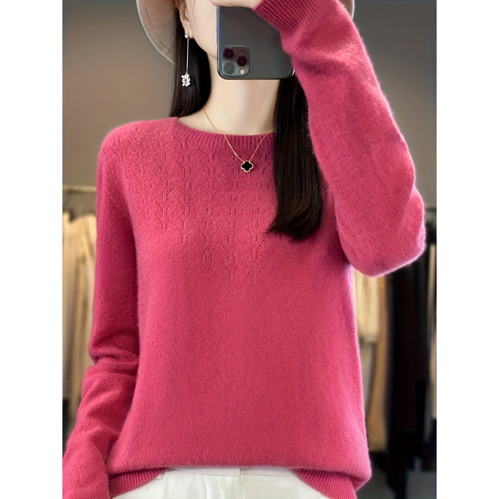 女士100%纯羊毛圆领毛衣——秋冬季款