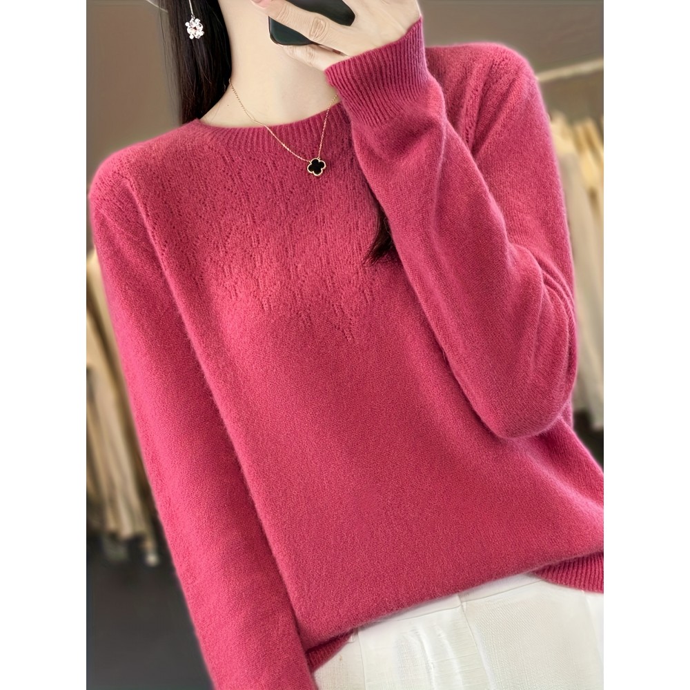 女士100%纯羊毛圆领毛衣——秋冬季款