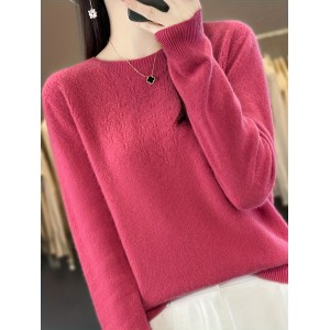 女士100%纯羊毛圆领毛衣——秋冬季款