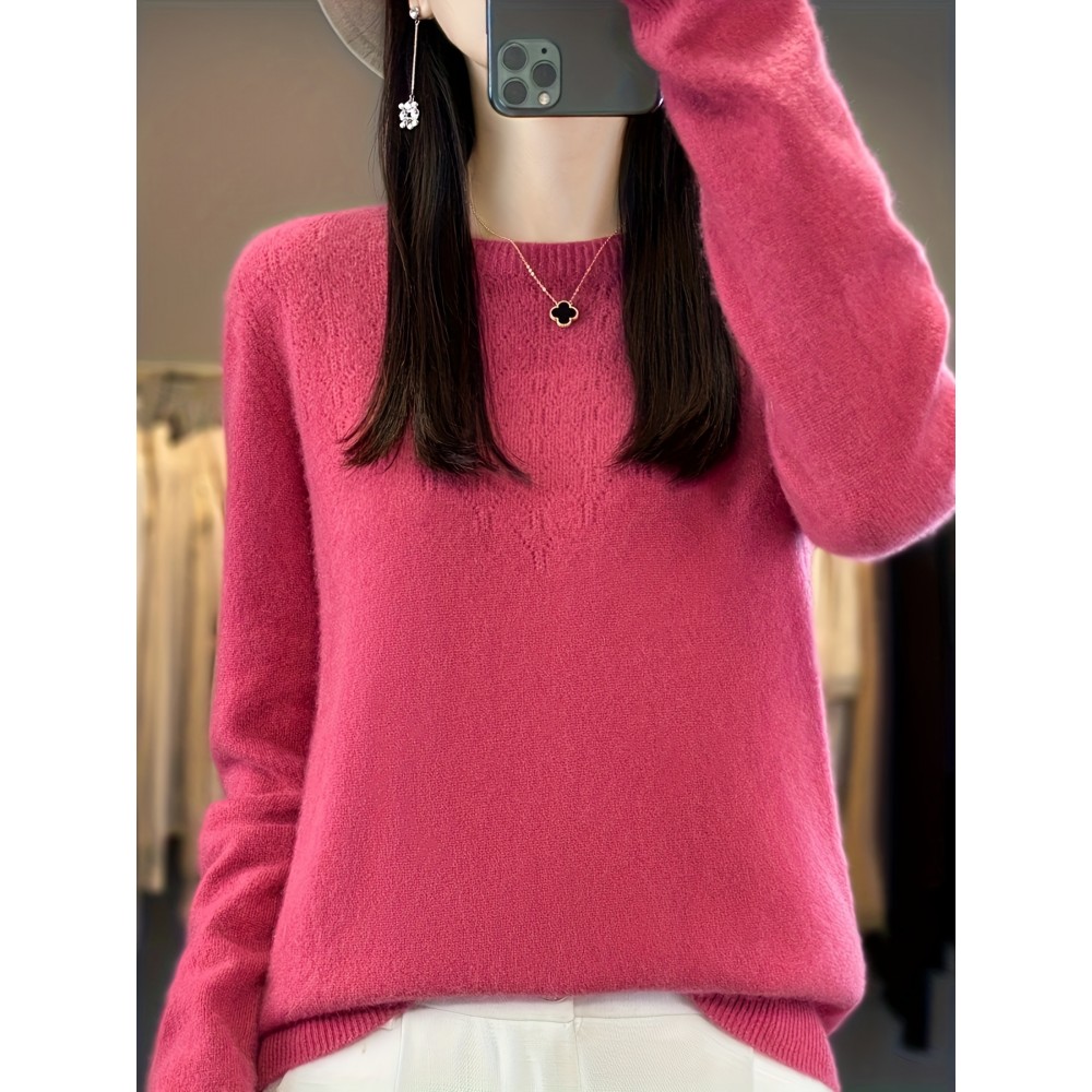 女士100%纯羊毛圆领毛衣——秋冬季款
