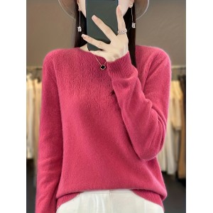 女士100%纯羊毛圆领毛衣——秋冬季款