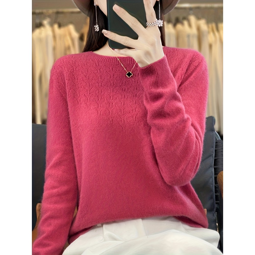 女士100%纯羊毛圆领毛衣——秋冬季款