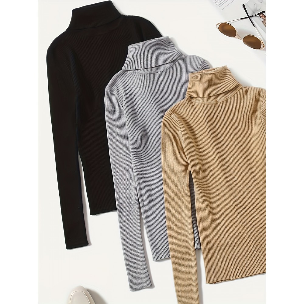 女士3件装修身高领毛衣