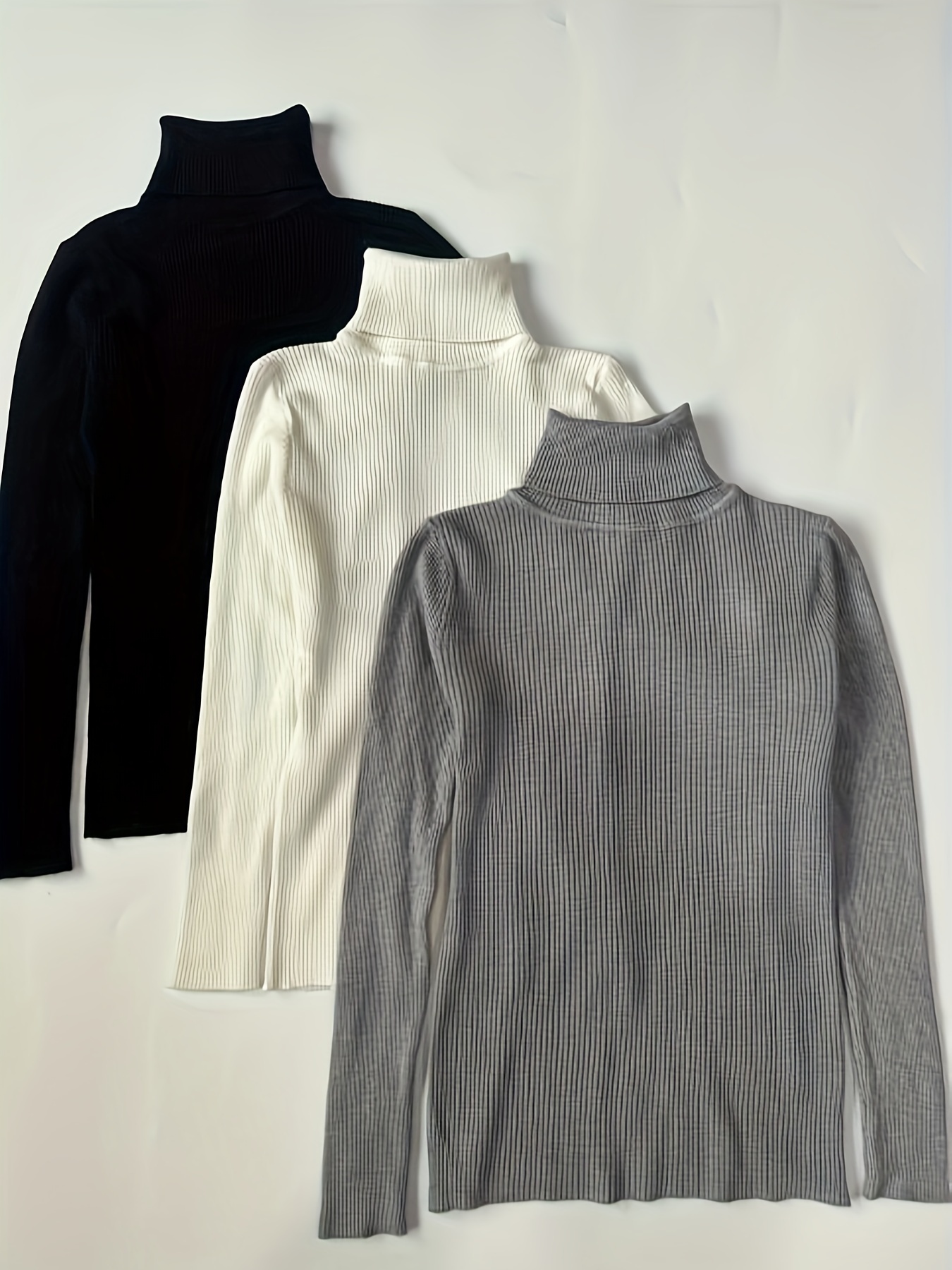 纯色高领毛衣3件装｜休闲长袖修身套头毛衣｜女士服饰细节图5