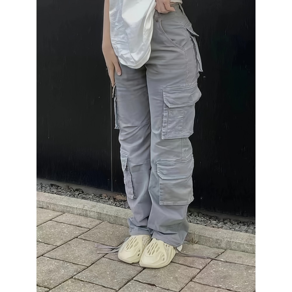 女士高腰直筒牛仔工装裤 - Y2K韩流风