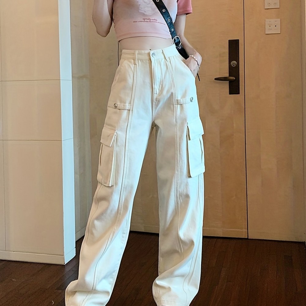 女士高腰工装牛仔裤——Y2K与K-Pop风格