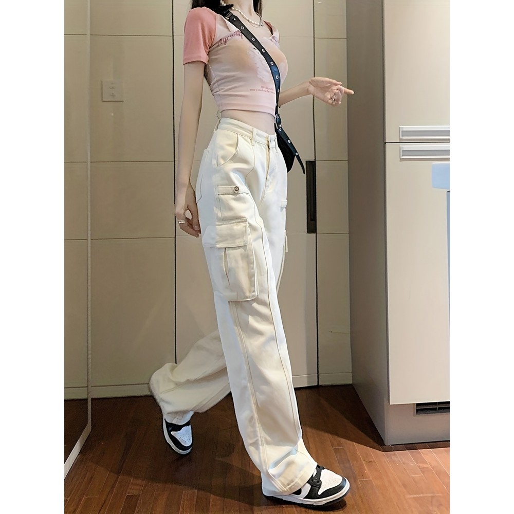 女士高腰工装牛仔裤——Y2K与K-Pop风格