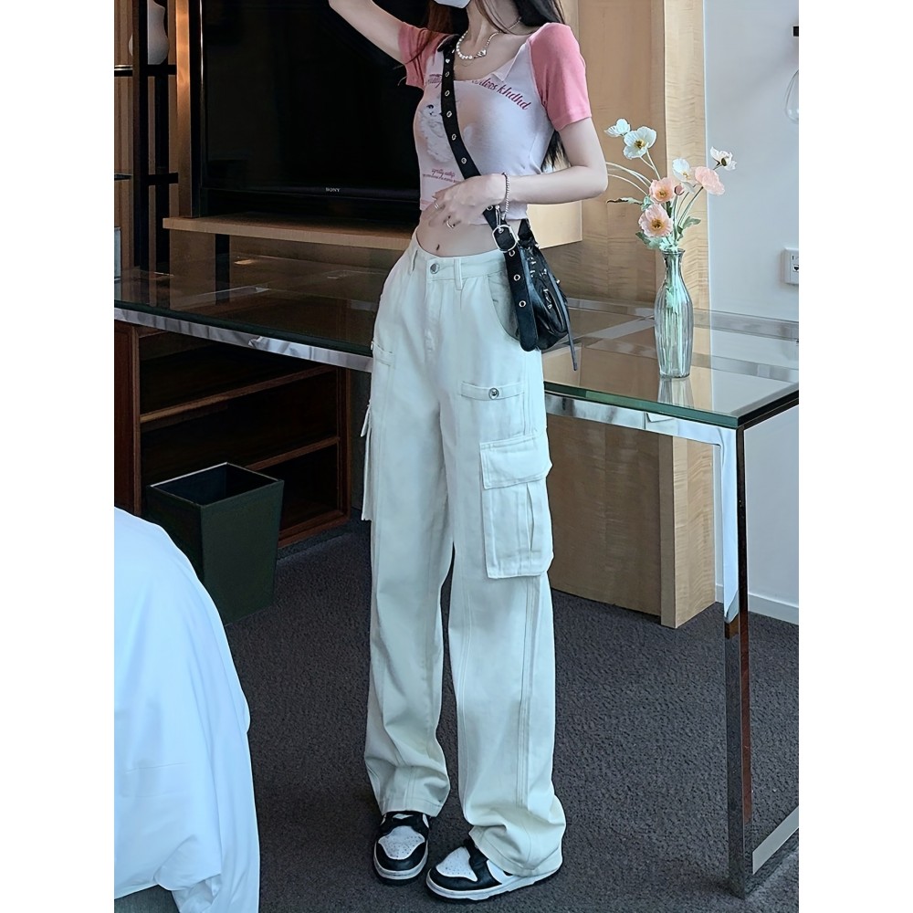 女士高腰工装牛仔裤——Y2K与K-Pop风格