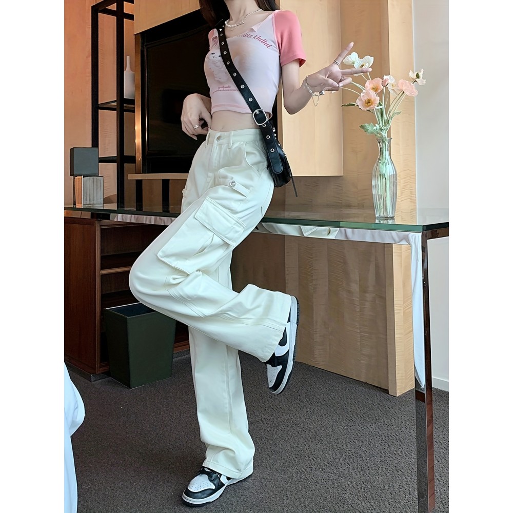 女士高腰工装牛仔裤——Y2K与K-Pop风格