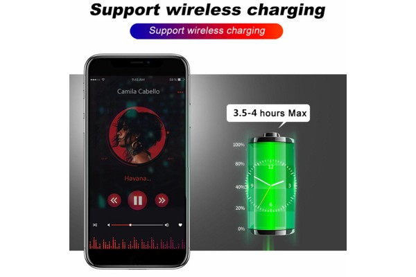 Semi-In-Ear Bluetooth 5.0 Earbuds — IPX4 Sweatproof, ENC Environmental Noise Cancellation, Qi Wireless Charging