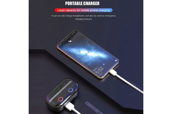 V10 Bluetooth 5.0 True Wireless Earbuds — 2400mAh Power Bank Charging Case with Adjustable Phone Stand