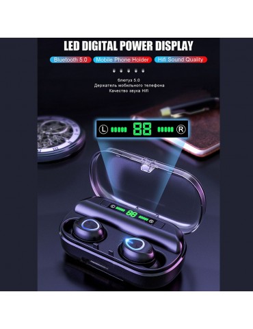 V10 Bluetooth 5.0 True Wireless Earbuds — 2400mAh Power Bank Charging Case with Adjustable Phone Stand