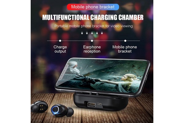 V10 Bluetooth 5.0 True Wireless Earbuds — 2400mAh Power Bank Charging Case with Adjustable Phone Stand