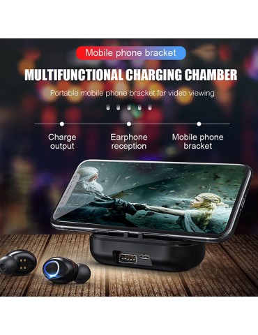 V10 Bluetooth 5.0 True Wireless Earbuds — 2400mAh Power Bank Charging Case with Adjustable Phone Stand