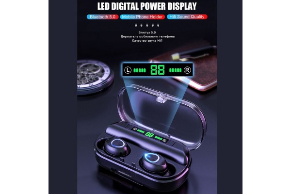 V10 Bluetooth 5.0 True Wireless Earbuds — 2400mAh Power Bank Charging Case with Adjustable Phone Stand