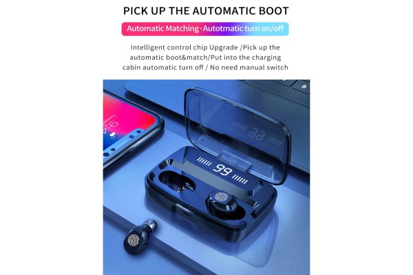 F9 Bluetooth 5.0 True Wireless Earbuds — IPX7 Waterproof, LED Digital Display, 2000mAh Charging Case