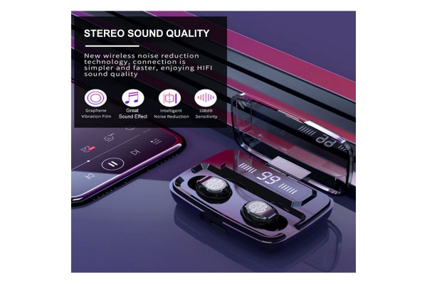 F9 Bluetooth 5.0 True Wireless Earbuds — IPX7 Waterproof, LED Digital Display, 2000mAh Charging Case