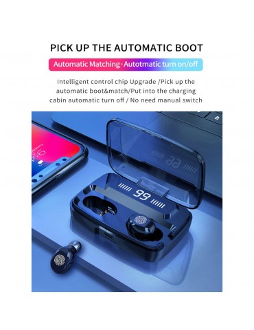 F9 Bluetooth 5.0 True Wireless Earbuds — IPX7 Waterproof, LED Digital Display, 2000mAh Charging Case