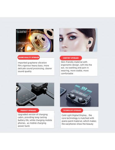 F9 Bluetooth 5.0 True Wireless Earbuds — IPX7 Waterproof, LED Digital Display, 2000mAh Charging Case
