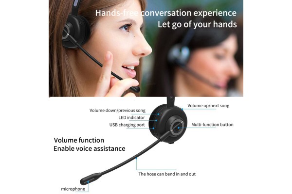 BH-M97 Bluetooth 5.0 Over-Ear Headset with Active Noise-Cancelling Microphone
