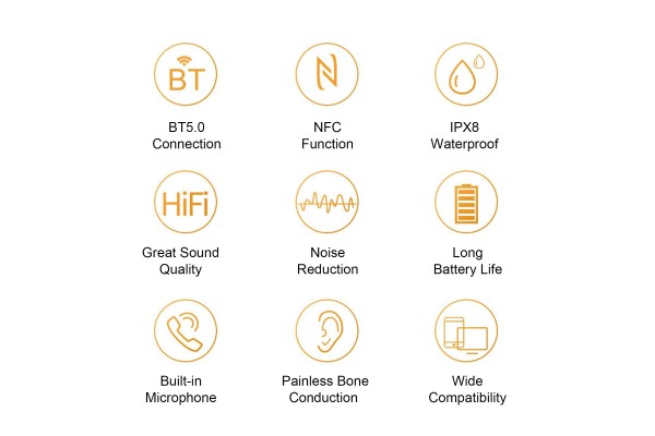 Q50 Bone Conduction Headphones — 8GB Storage, IPX8 Waterproof, Bluetooth 5.0