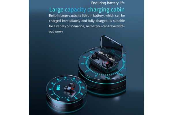 M10A True Wireless Bluetooth 5.1 Earbuds with LED Power Display & USB-Powered Charging Case