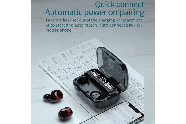 M10A True Wireless Bluetooth 5.1 Earbuds with LED Power Display & USB-Powered Charging Case