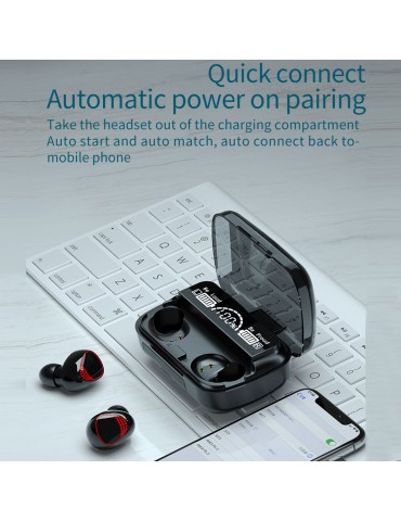 M10A True Wireless Bluetooth 5.1 Earbuds with LED Power Display & USB-Powered Charging Case