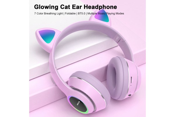 L450 Wireless Bluetooth Cat-Ear Headphones with RGB Breathing LED Lights