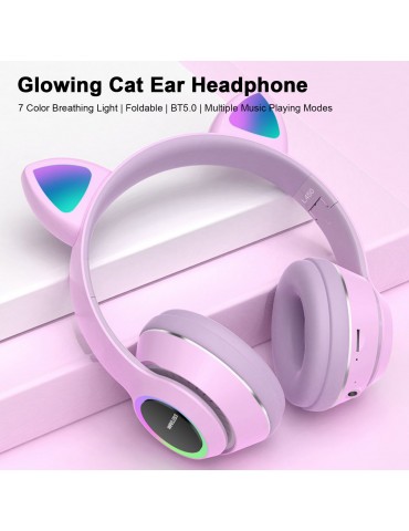 L450 Wireless Bluetooth Cat-Ear Headphones with RGB Breathing LED Lights